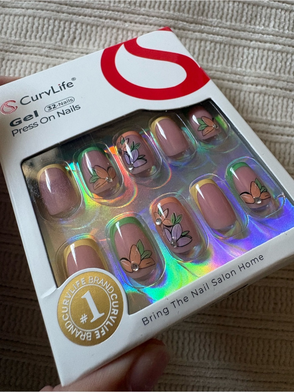 Curvlife Gel Press On Nails - Pink Floral French Tip - Picture 4 of 5